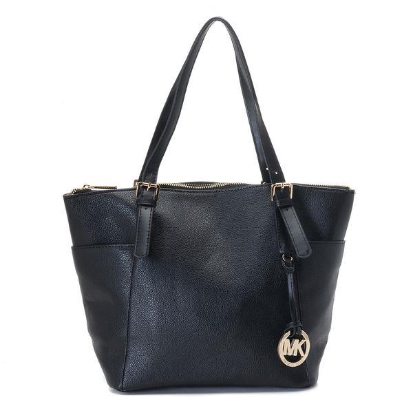 michael kors jet set zip-top tote svart skinn Kjøpe Billig Poser kng9a